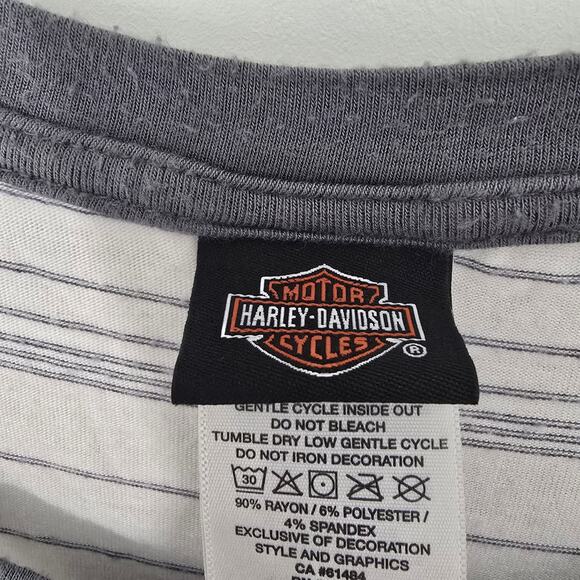 Harley Davidson Pullover Shirt Jersey Knit Stretch Logo Graphic Soft Stripe XL - Picture 3 of 9
